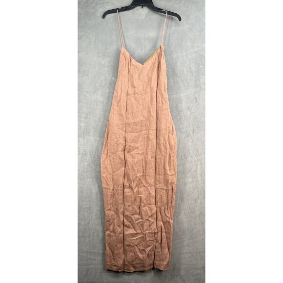 Rumer Mia Lace Dress Size Medium 100% Linen Open Back Maxi Dress in Maple - Picture 3 of 12